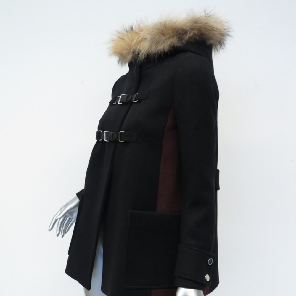 NEW Maje Ganxia Coat Fur-Trim Wool Black/Burgundy - Picture 3 of 7